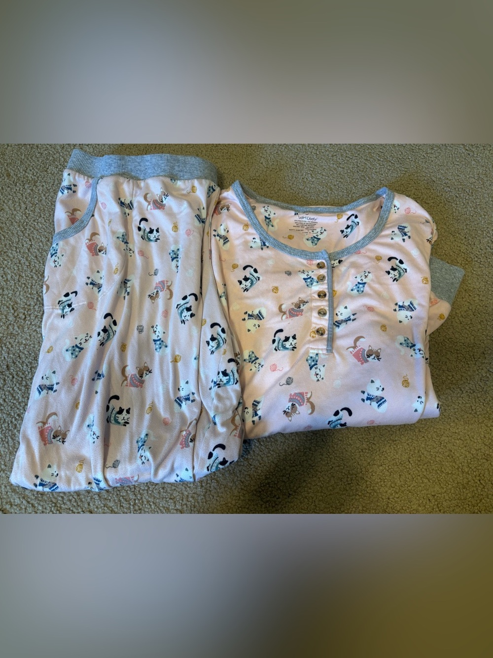 Soft Pink Maternity Large Pajama Set with Kitten Print